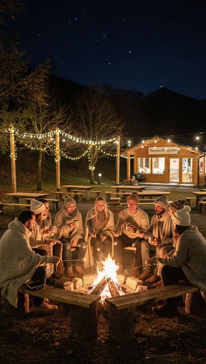 A serene thermal spring surrounded by lush greenery, inviting visitors to relax and unwind.